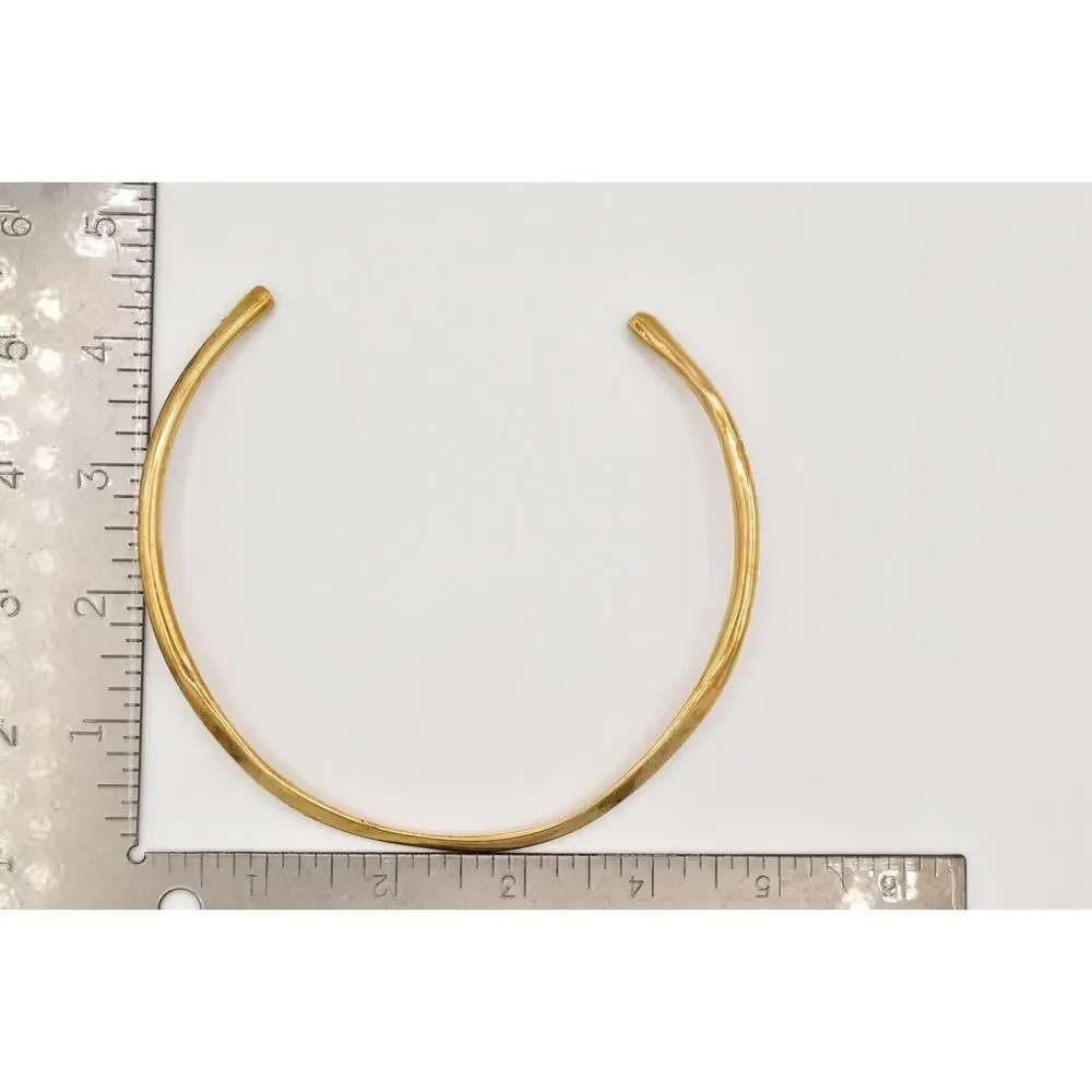 Vintage Modernist Choker Necklace Hammered Metal Antiqued Gold 1970s BinA17
